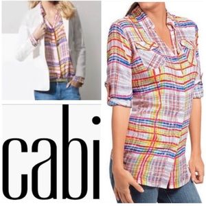 CAbi Cirque Bright Pastel Plaid Button Up Shirt
